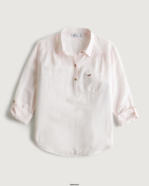 chemise à enfiler facile en coton léger femmes bande rose clair Hollister hauts RRRJX392