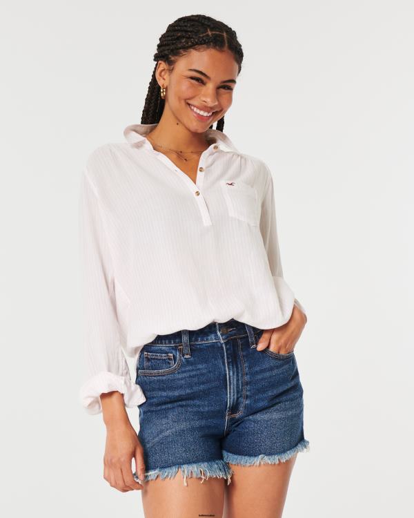 chemise à enfiler facile en coton léger femmes bande rose clair Hollister hauts RRRJX392