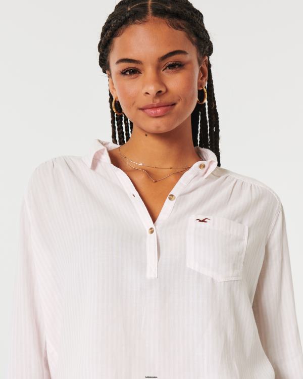 chemise à enfiler facile en coton léger femmes bande rose clair Hollister hauts RRRJX392