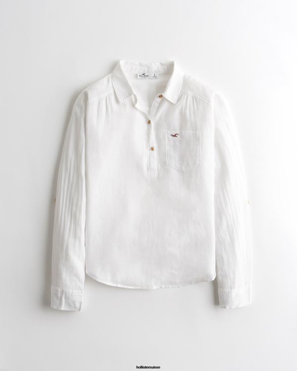 chemise à enfiler facile en coton léger femmes blanc Hollister hauts RRRJX302