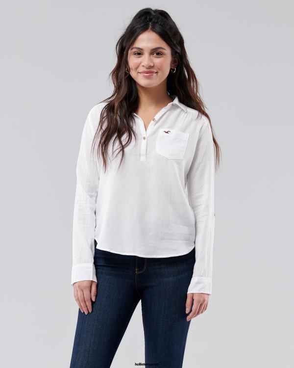 chemise à enfiler facile en coton léger femmes blanc Hollister hauts RRRJX302