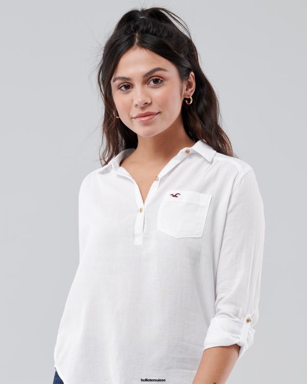 chemise à enfiler facile en coton léger femmes blanc Hollister hauts RRRJX302