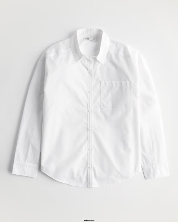 chemise oversize en popeline femmes blanc Hollister hauts RRRJX110