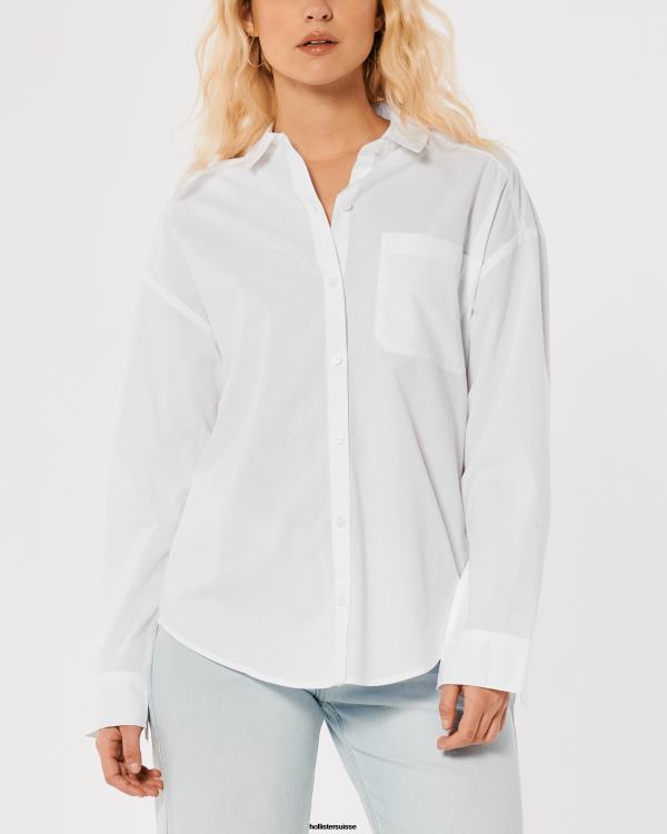 chemise oversize en popeline femmes blanc Hollister hauts RRRJX110