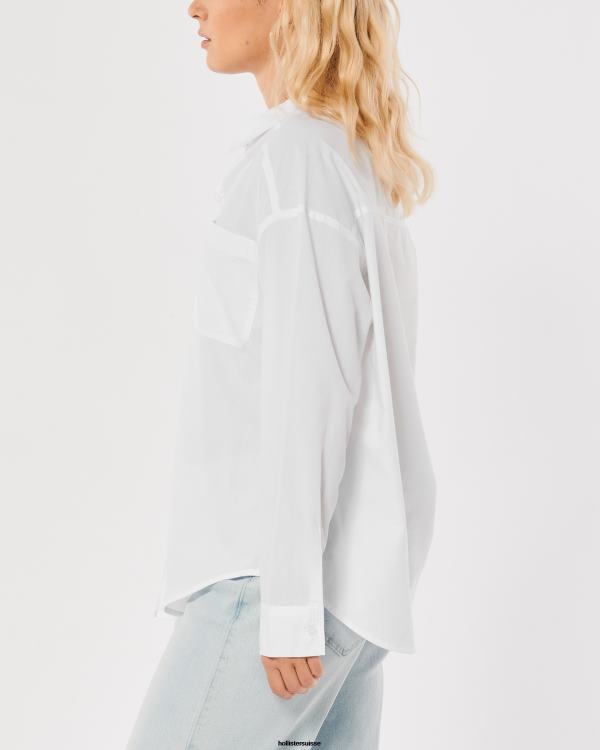chemise oversize en popeline femmes blanc Hollister hauts RRRJX110