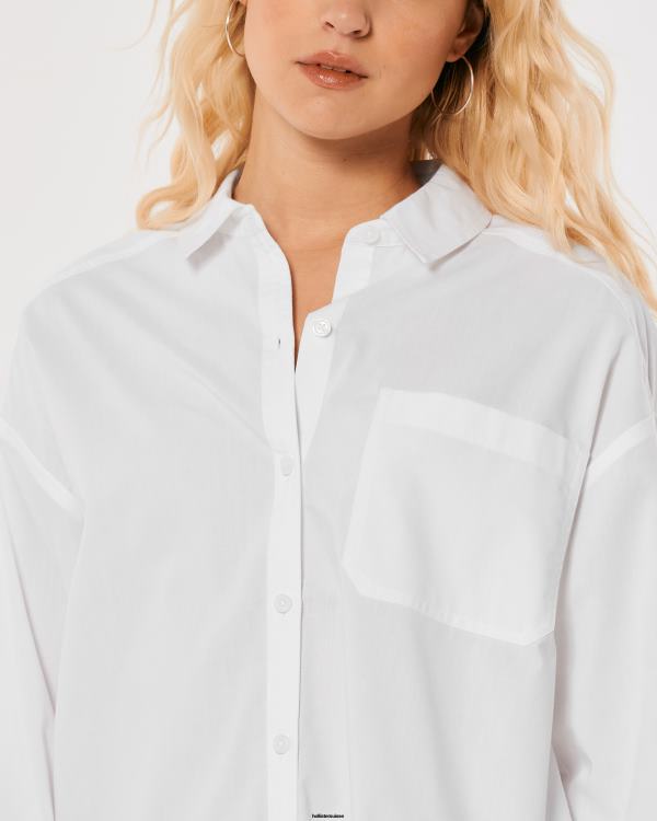 chemise oversize en popeline femmes blanc Hollister hauts RRRJX110
