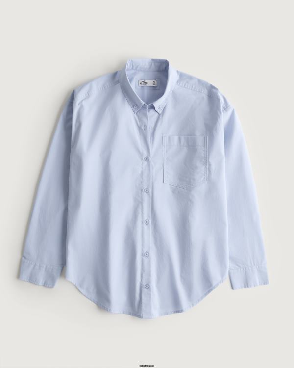 chemise oversize en popeline femmes bleu clair Hollister hauts RRRJX163