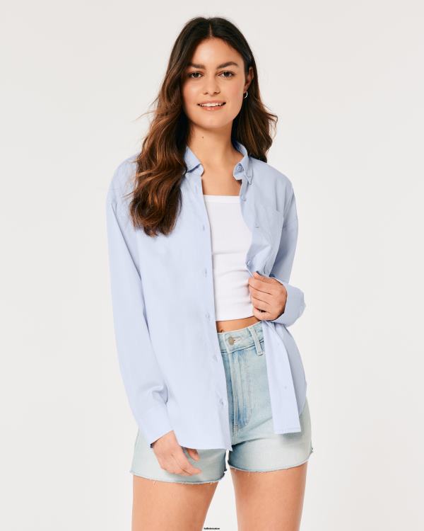 chemise oversize en popeline femmes bleu clair Hollister hauts RRRJX163