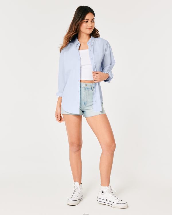chemise oversize en popeline femmes bleu clair Hollister hauts RRRJX163