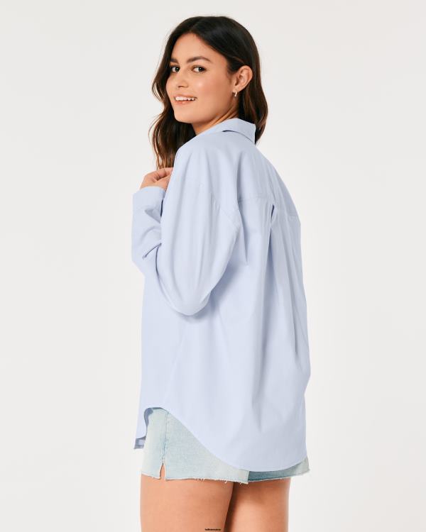 chemise oversize en popeline femmes bleu clair Hollister hauts RRRJX163