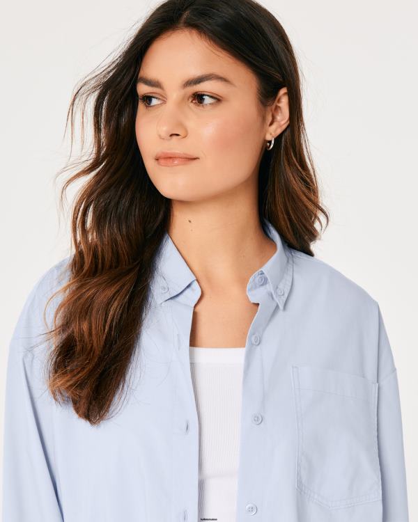 chemise oversize en popeline femmes bleu clair Hollister hauts RRRJX163