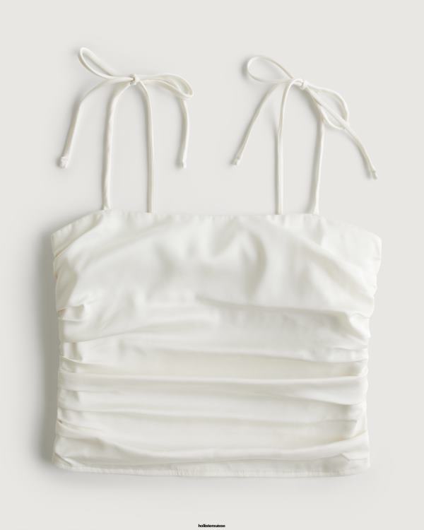 haut froncé en satin stretch femmes blanc Hollister hauts RRRJX234