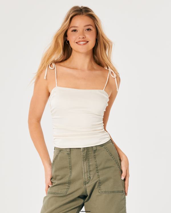 haut froncé en satin stretch femmes blanc Hollister hauts RRRJX234