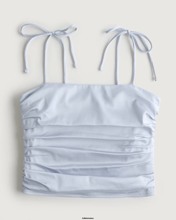 haut froncé en satin stretch femmes bleu clair Hollister hauts RRRJX324