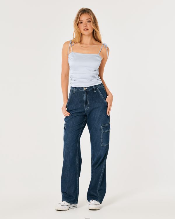 haut froncé en satin stretch femmes bleu clair Hollister hauts RRRJX324