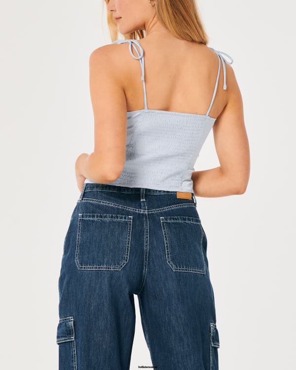 haut froncé en satin stretch femmes bleu clair Hollister hauts RRRJX324