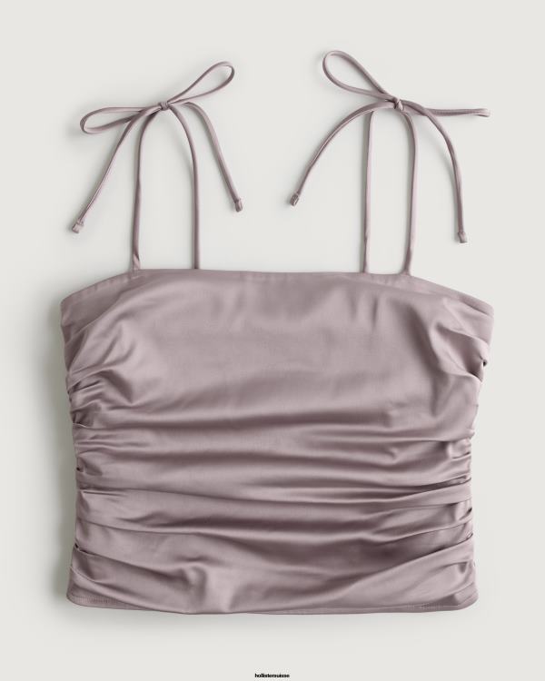 haut froncé en satin stretch femmes gris violet Hollister hauts RRRJX343