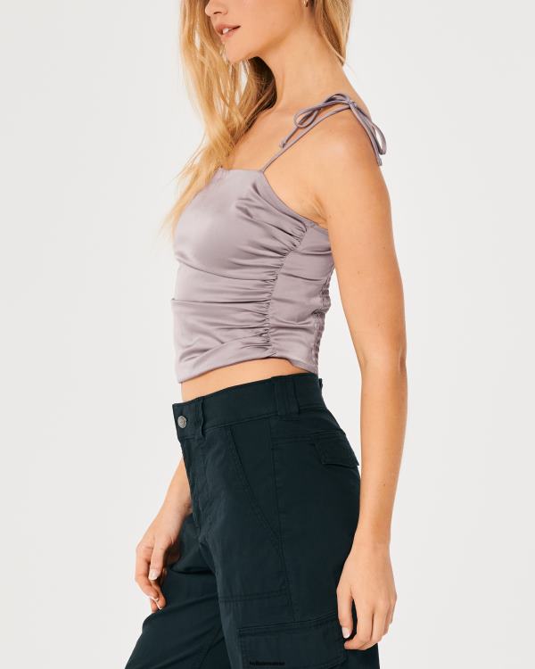 haut froncé en satin stretch femmes gris violet Hollister hauts RRRJX343