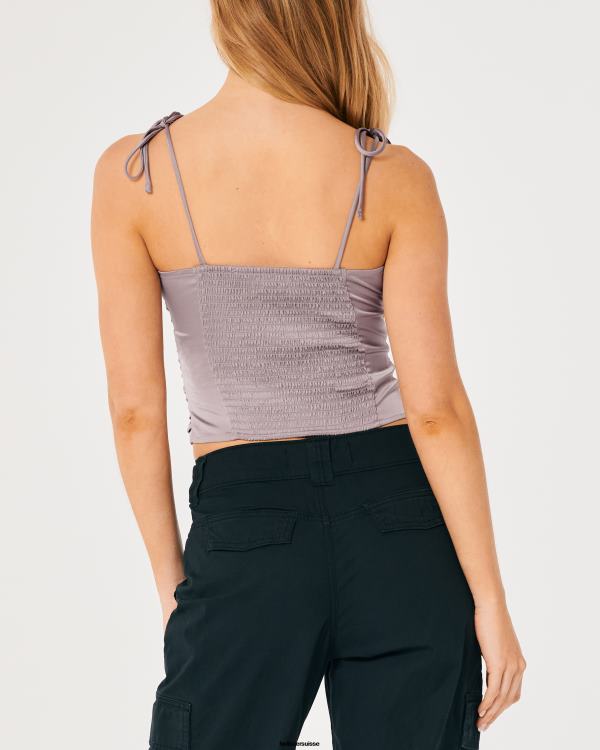 haut froncé en satin stretch femmes gris violet Hollister hauts RRRJX343