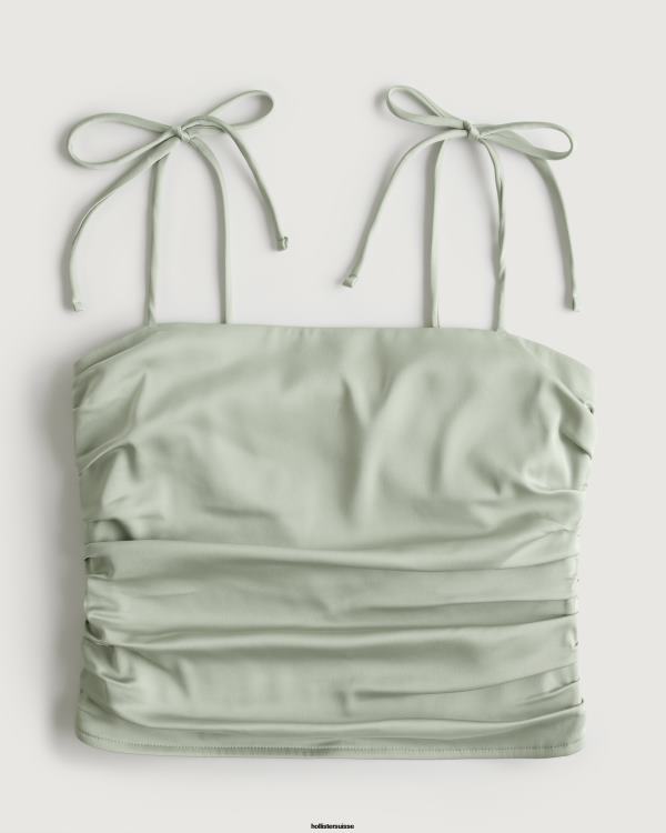 haut froncé en satin stretch femmes vert sauge Hollister hauts RRRJX210