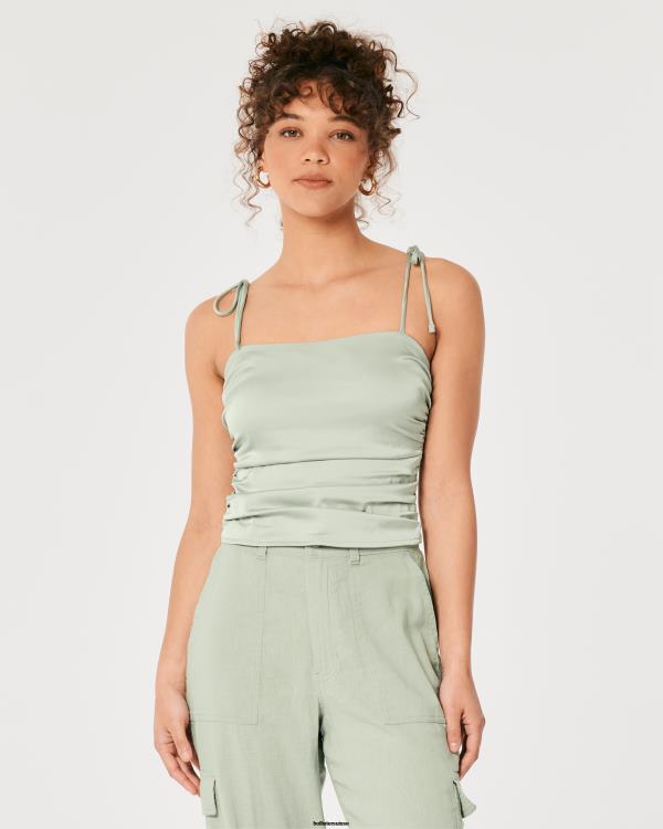 haut froncé en satin stretch femmes vert sauge Hollister hauts RRRJX210