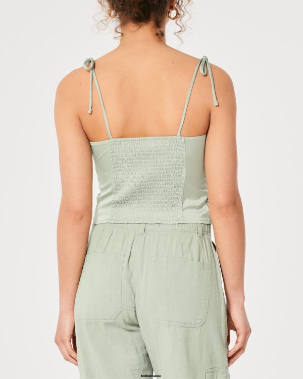 haut froncé en satin stretch femmes vert sauge Hollister hauts RRRJX210