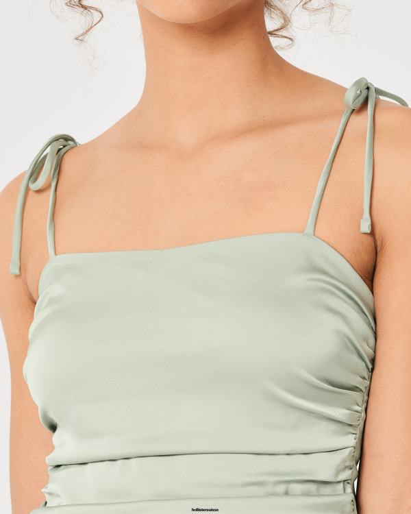 haut froncé en satin stretch femmes vert sauge Hollister hauts RRRJX210