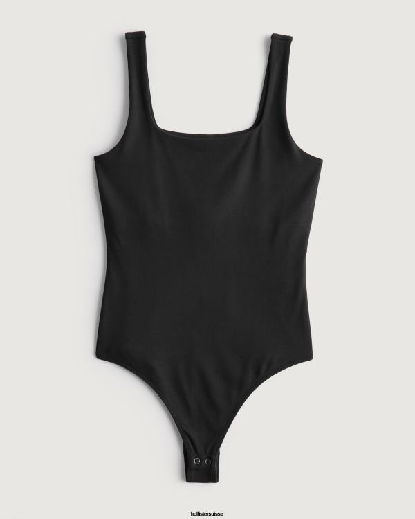 body à encolure carrée en tissu sans couture femmes noir Hollister hauts RRRJX201