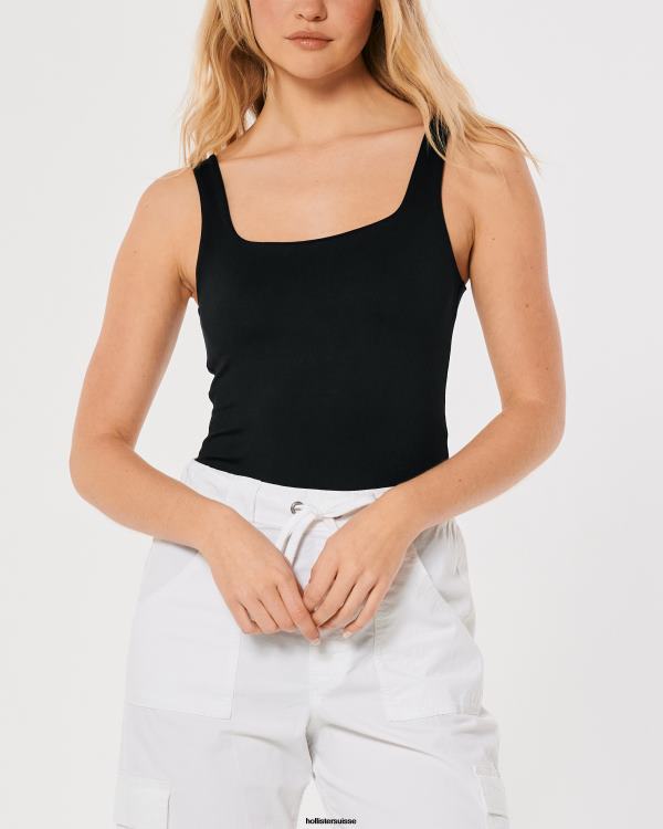 body à encolure carrée en tissu sans couture femmes noir Hollister hauts RRRJX201
