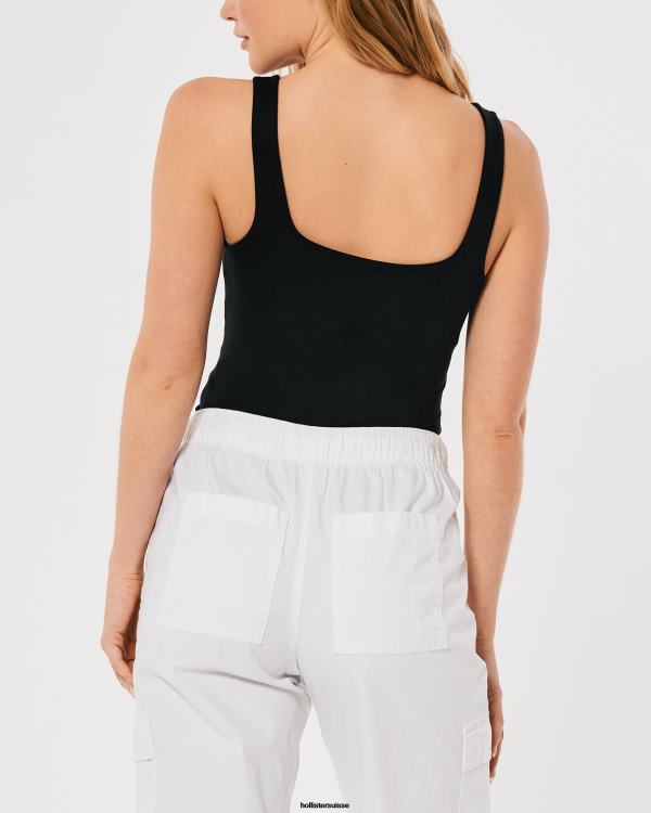 body à encolure carrée en tissu sans couture femmes noir Hollister hauts RRRJX201