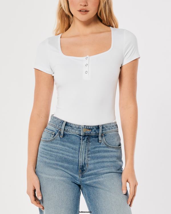 body henley en tissu sans couture femmes blanc Hollister hauts RRRJX390