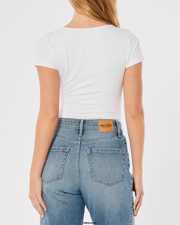 body henley en tissu sans couture femmes blanc Hollister hauts RRRJX390