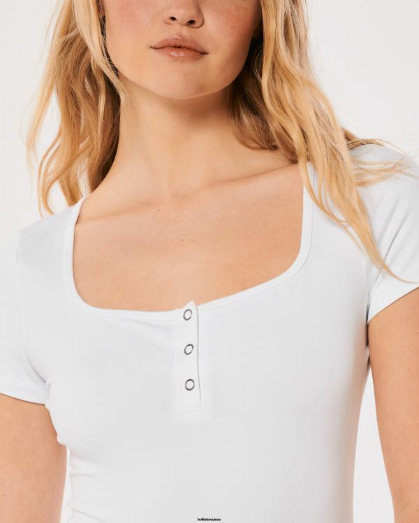 body henley en tissu sans couture femmes blanc Hollister hauts RRRJX390