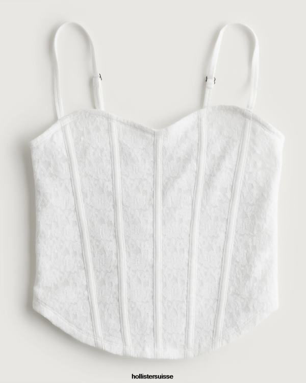 débardeur en cœur avec coutures en dentelle femmes blanc Hollister hauts RRRJX230