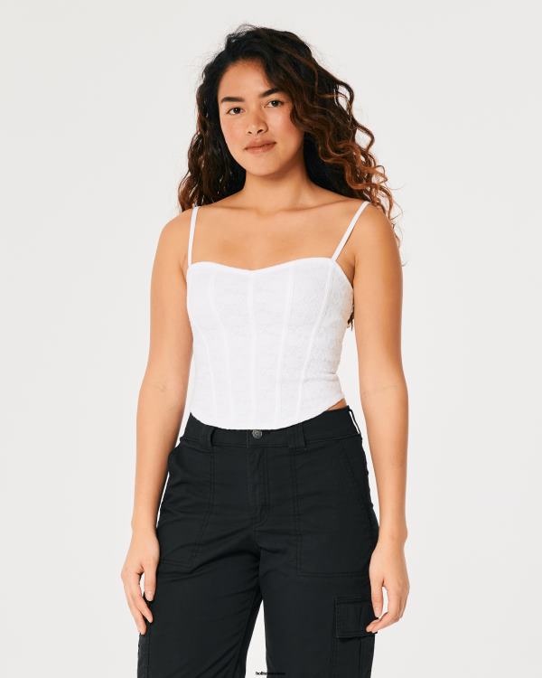 débardeur en cœur avec coutures en dentelle femmes blanc Hollister hauts RRRJX230