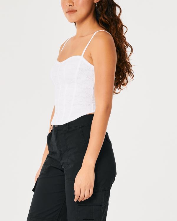 débardeur en cœur avec coutures en dentelle femmes blanc Hollister hauts RRRJX230