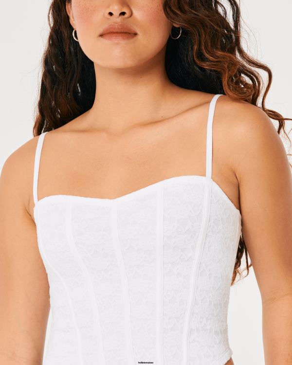 débardeur en cœur avec coutures en dentelle femmes blanc Hollister hauts RRRJX230