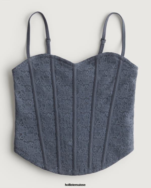 débardeur en cœur avec coutures en dentelle femmes marine Hollister hauts RRRJX263