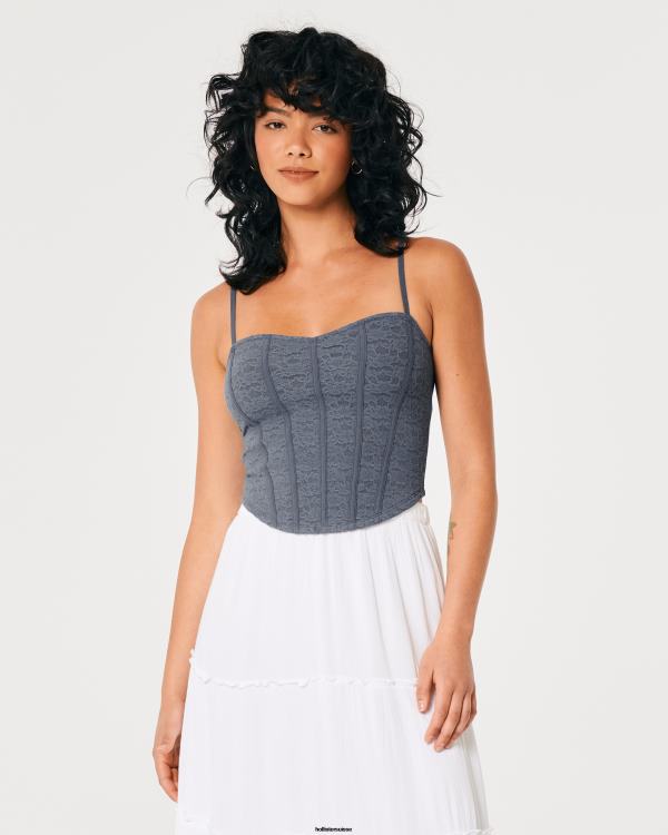 débardeur en cœur avec coutures en dentelle femmes marine Hollister hauts RRRJX263