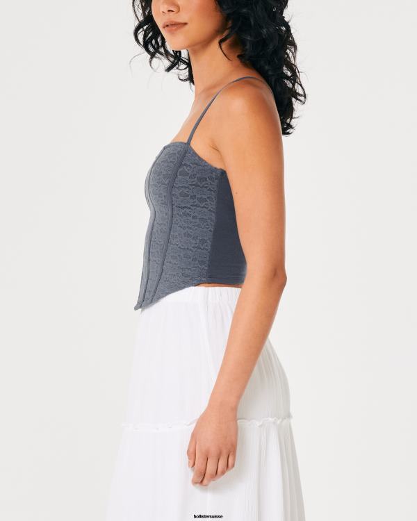 débardeur en cœur avec coutures en dentelle femmes marine Hollister hauts RRRJX263