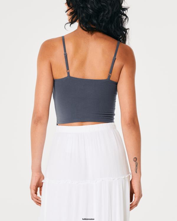 débardeur en cœur avec coutures en dentelle femmes marine Hollister hauts RRRJX263