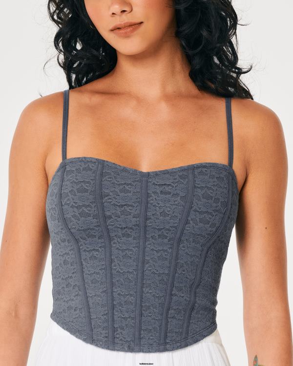 débardeur en cœur avec coutures en dentelle femmes marine Hollister hauts RRRJX263