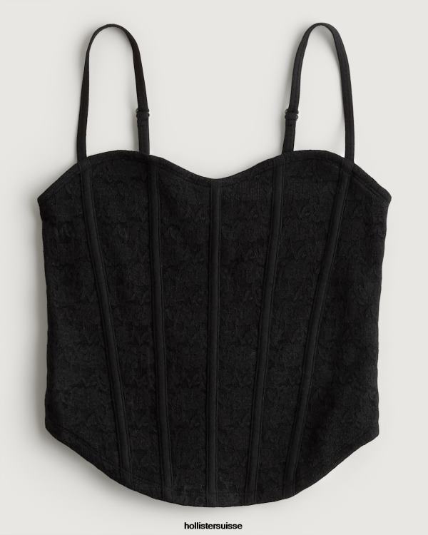débardeur en cœur avec coutures en dentelle femmes noir Hollister hauts RRRJX391
