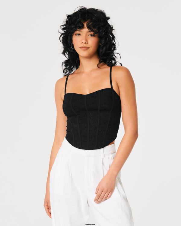 débardeur en cœur avec coutures en dentelle femmes noir Hollister hauts RRRJX391