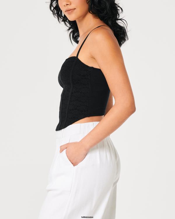 débardeur en cœur avec coutures en dentelle femmes noir Hollister hauts RRRJX391