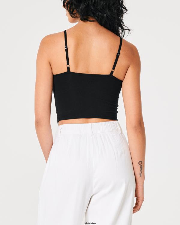 débardeur en cœur avec coutures en dentelle femmes noir Hollister hauts RRRJX391