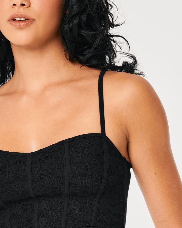 débardeur en cœur avec coutures en dentelle femmes noir Hollister hauts RRRJX391