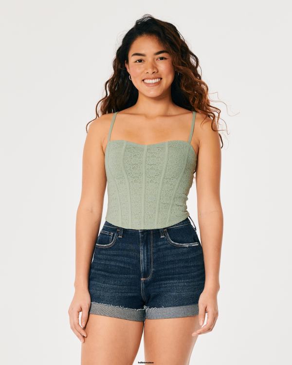 débardeur en cœur avec coutures en dentelle femmes sage Hollister hauts RRRJX409