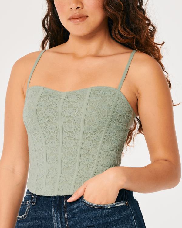 débardeur en cœur avec coutures en dentelle femmes sage Hollister hauts RRRJX409
