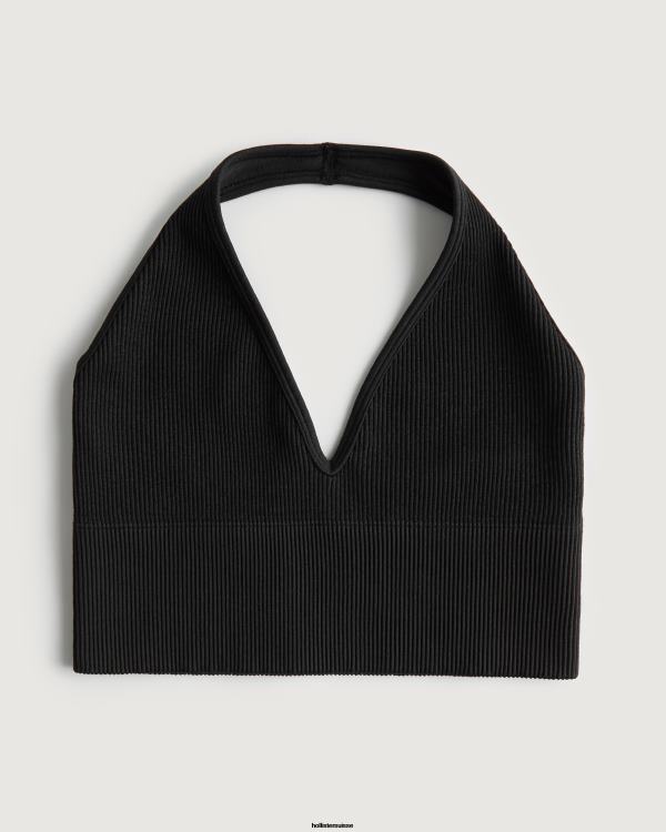 gilly hicks active haut de soutien-gorge dos nu plongeant sans coutures femmes noir Hollister hauts RRRJX246